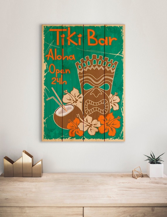 Tiki Bar Aloha - Art on Wood - Etsy