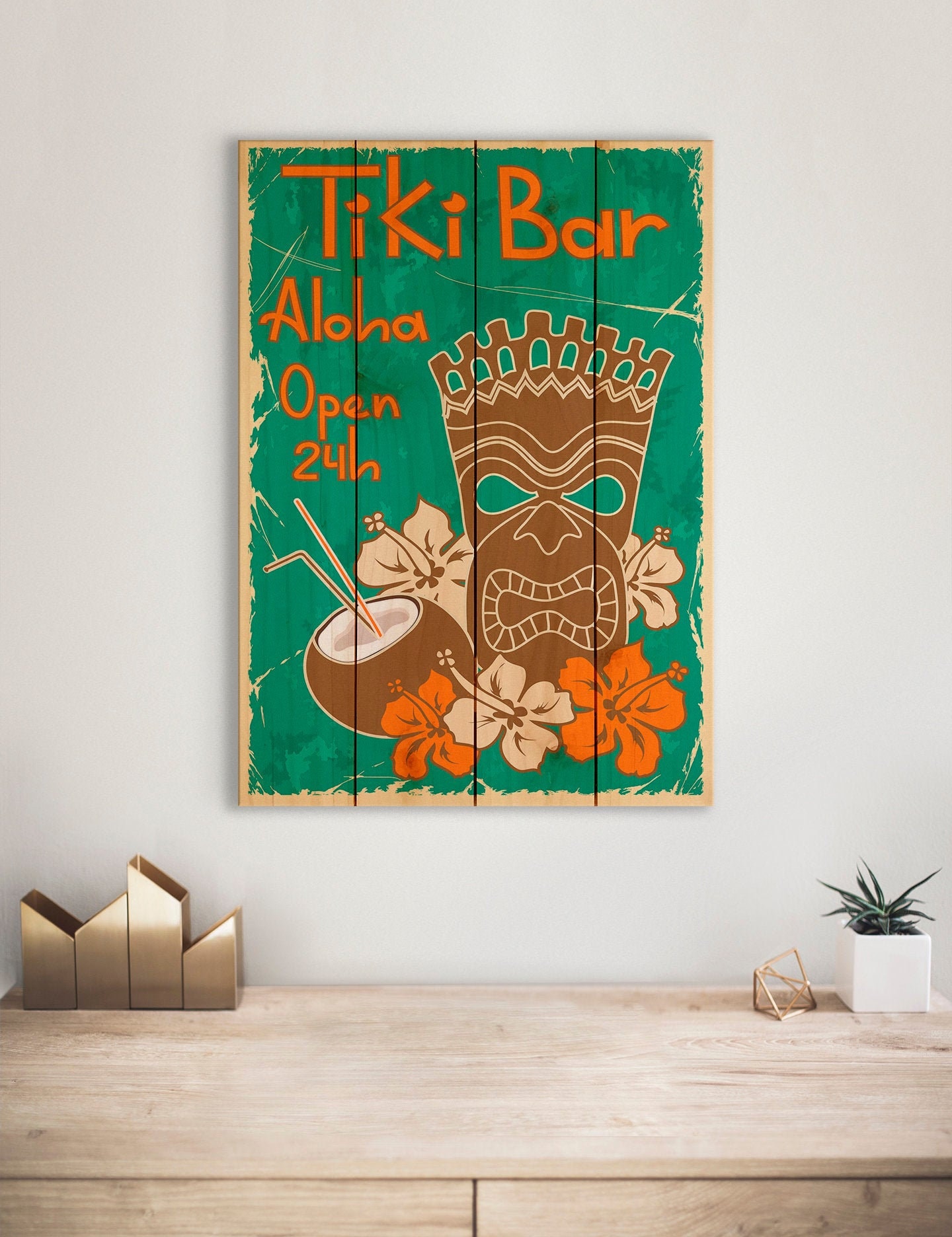 Tiki Bar Aloha - Art on Wood - Etsy