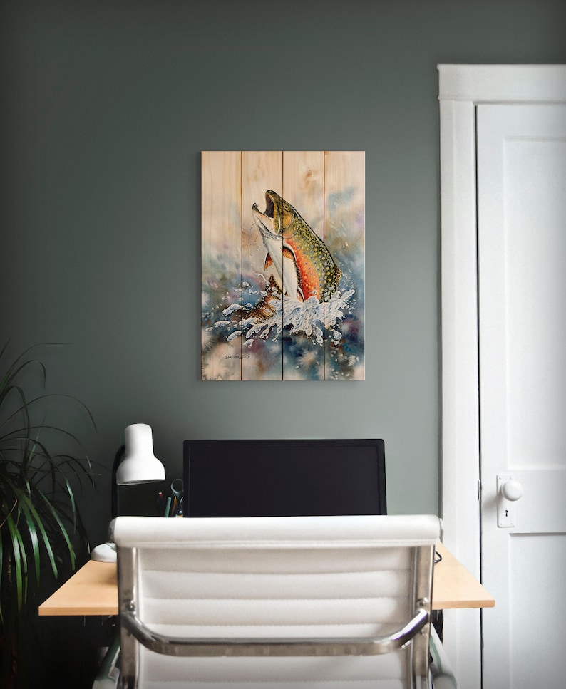 Brook Trout / Art Print on Wood / Wood Wall Art / Pallet Wall Etsy
