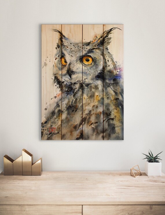 Owl Print On Wood Pallet Bird Decor Art Print Outdoor Safe Etsy