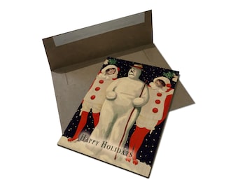 Frosty Snowman Looking Sad - Funny Wood Holiday Cards - Multi-pack, Blank Back, Envelopes Included