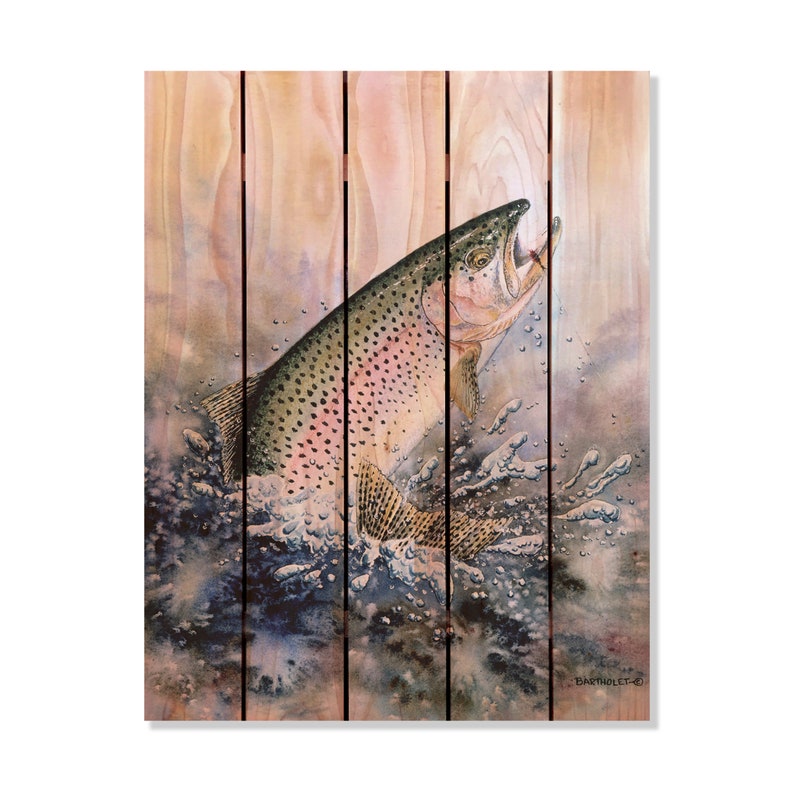 Rainbow Trout / Art Print on Wood / Pallet Wood Wall Art / Etsy