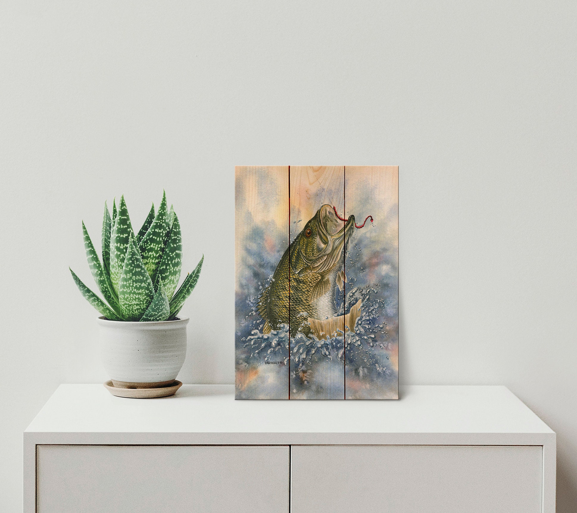 Buy Bucket Mouth Wall Art Print on Wood Fishing Home Decor Watercolor Bass  Wall Hanging Poster Online in India 