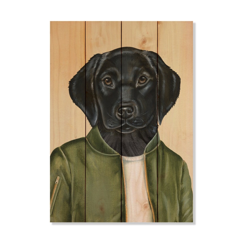 Black Lab Art Print On Wood Wall Dog Home Decor Painting Watercolor