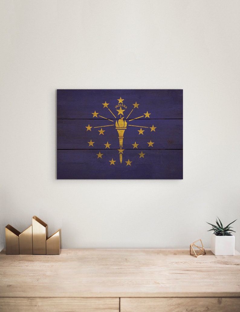 Indiana State Flag On Wood Pallet / Indiana Flag Print / Etsy
