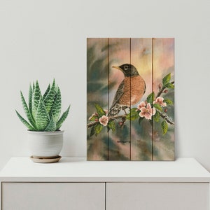 Robin / Art Print On Wood / Wood Wall Art / Pallet Wall Art / Home Decor / Robin Print / Robin Painting / Robin Watercolor / Bird Artwork