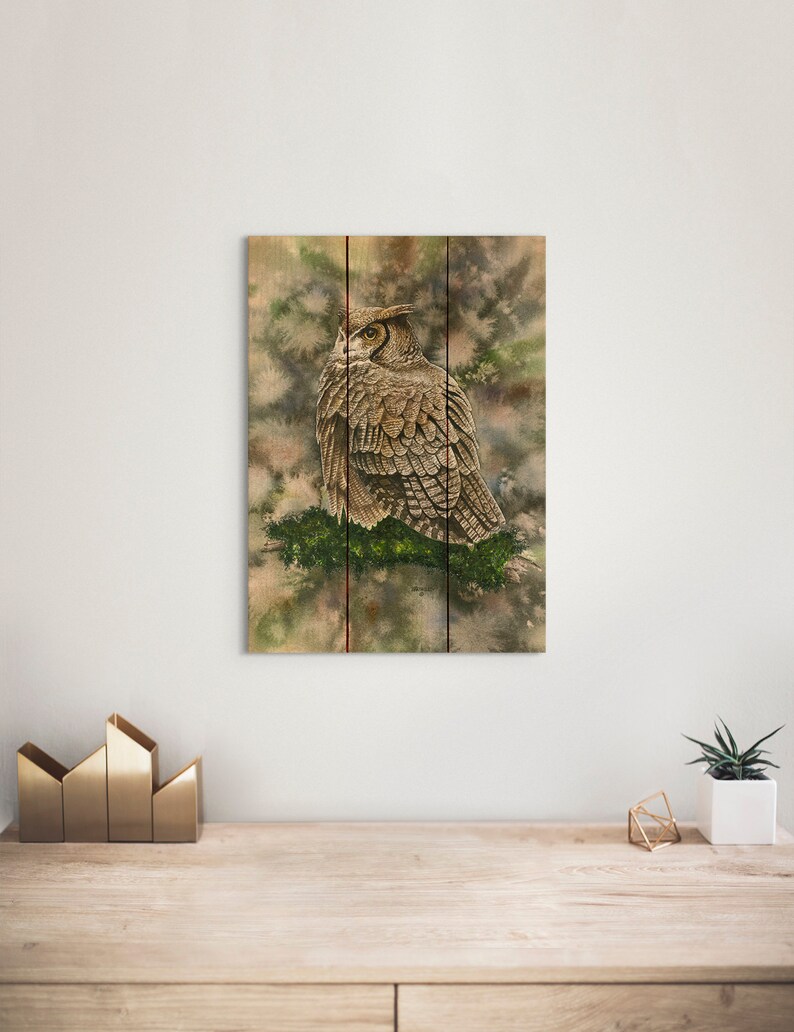 Woodland Ghost Owl by Dave Bartholet / Watercolor Owl Print on | Etsy