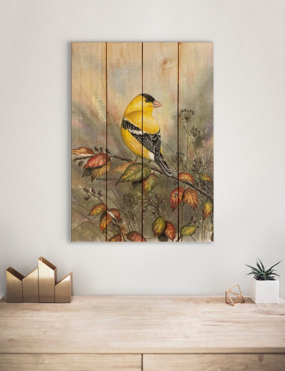 Goldfinch / Art Print on Wood / Wood Wall Art / Pallet Wall - Etsy