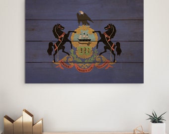 Pennsylvania State Flag - Indoor & Outdoor Hanging Wall Art on Wood