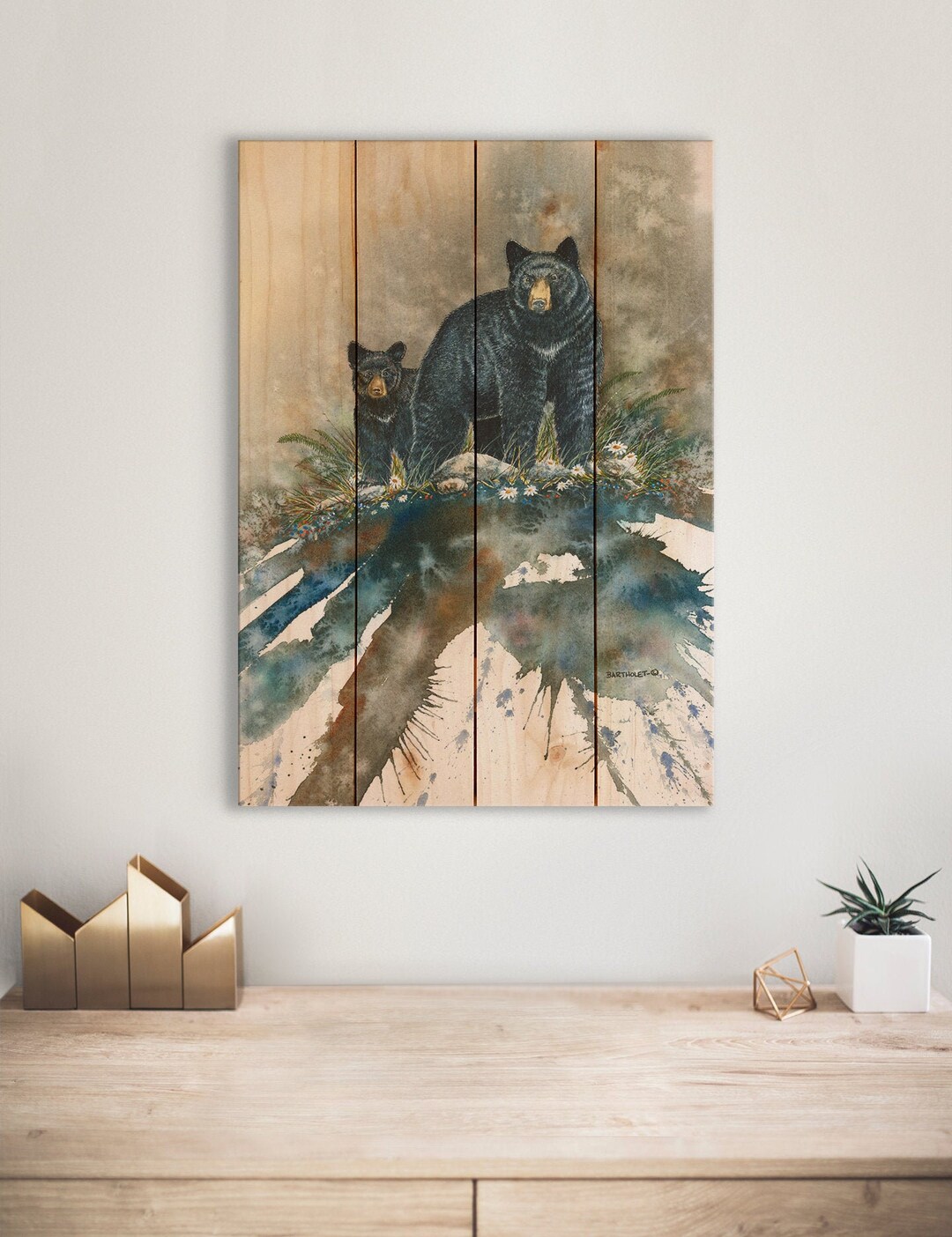 Bears / Art Print on Wood / Wood Wall Art / Pallet Wall Art / Home