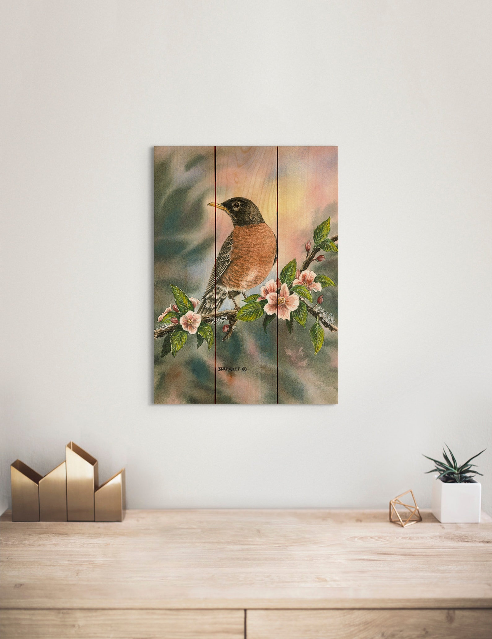 Robin / Art Print on Wood / Wood Wall Art / Pallet Wall Art / Etsy