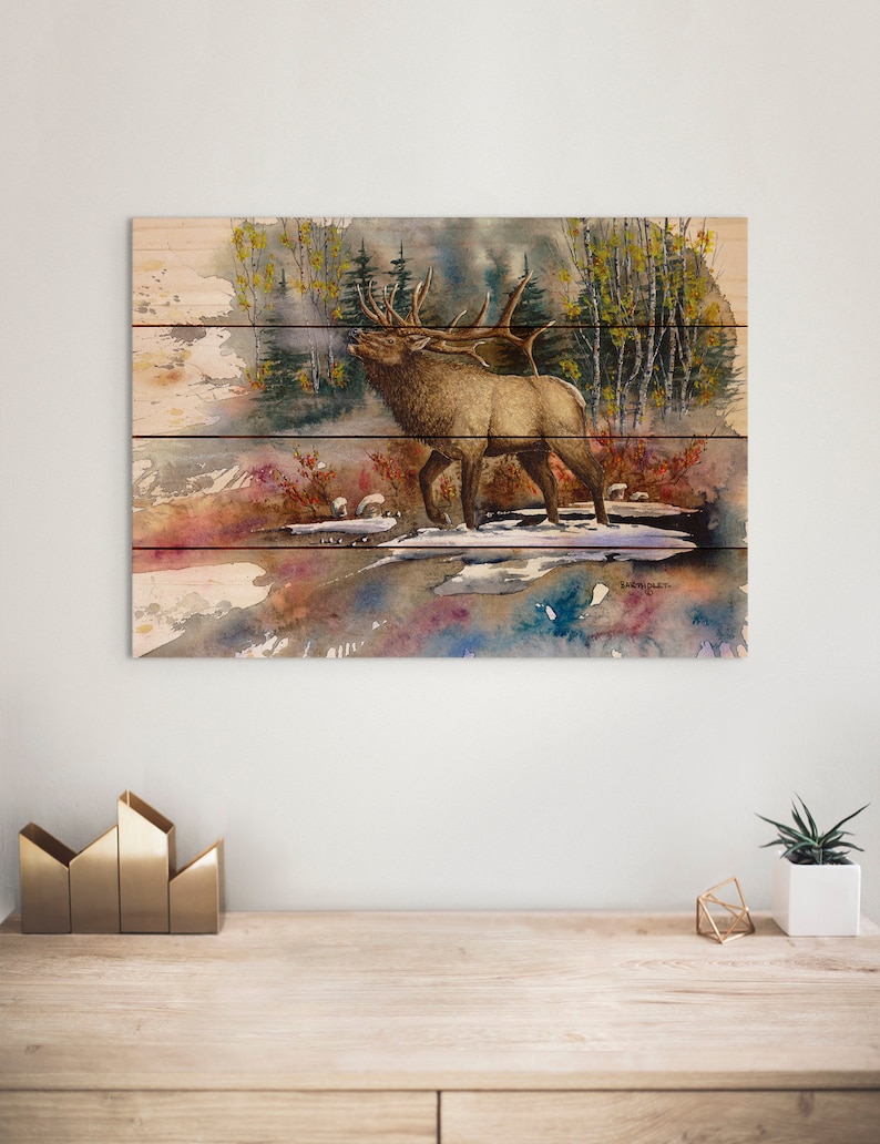 Elk Print / Wood Pallet Wall Art / Rustic Home Decor / Elk Etsy