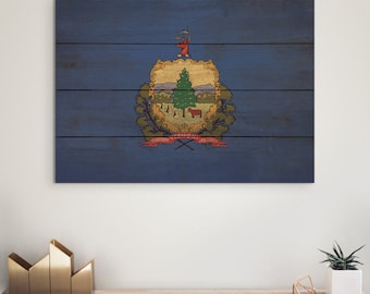 Vermont State Flag - Indoor & Outdoor Hanging Wall Art on Wood