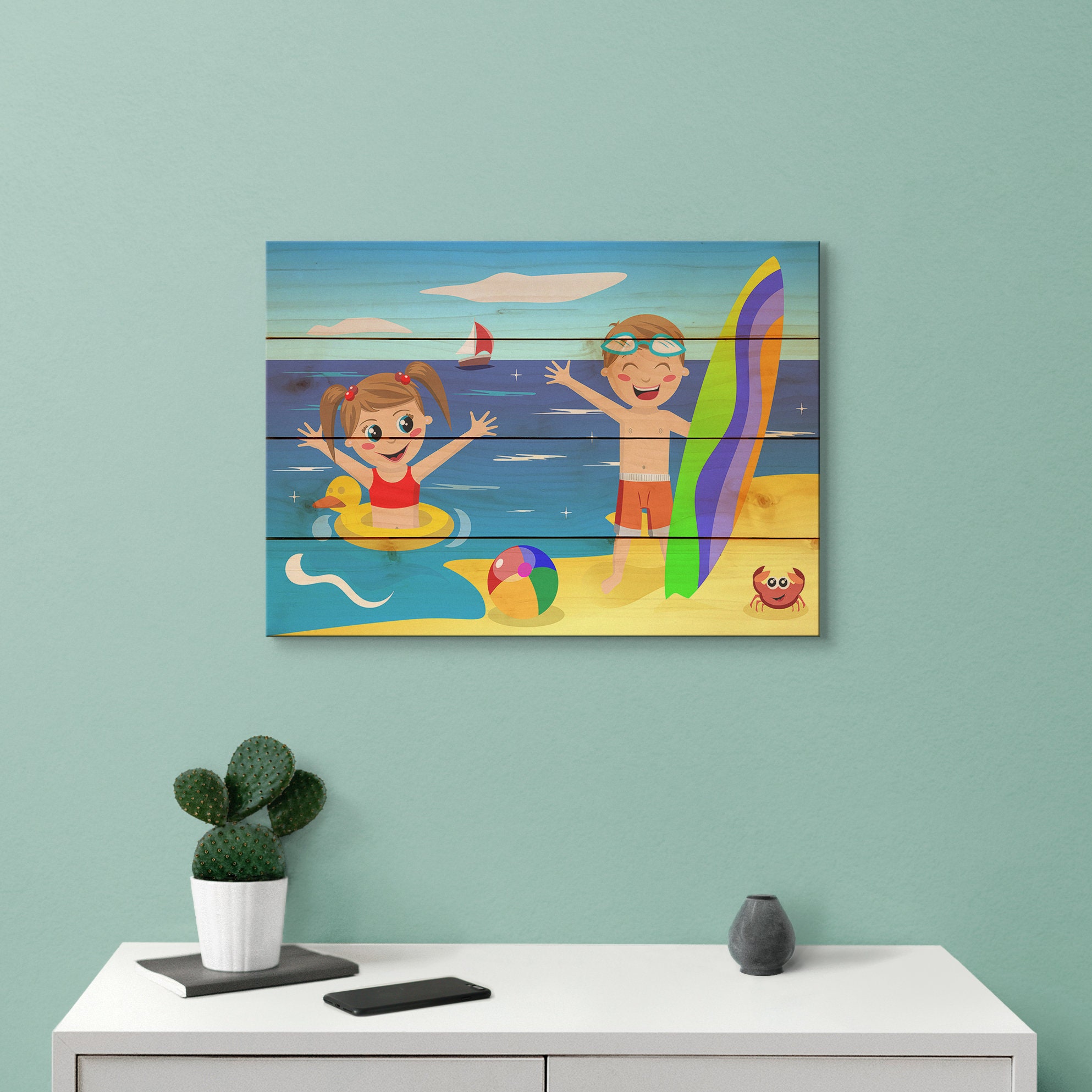 Kids Beach Art Print on Wood Wall Decor Wall Hanging Etsy