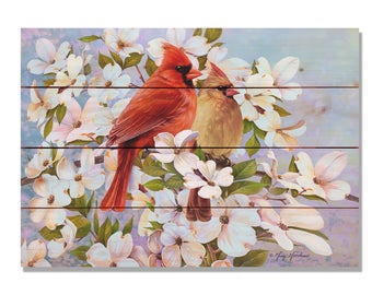 Cardinals by Giordano, Red Cardinal Wood Art Print, Bird Wall Art, Colorful Bird Print, Outdoor Art (GGCA)