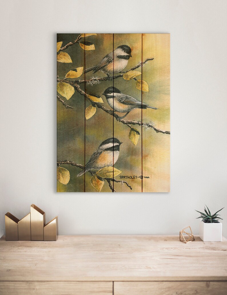 Chickadees / Art Print on Wood / Wood Wall Art / Pallet Wall - Etsy