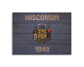Wisconsin State Flag On Wood Pallet / Wisconsin Flag Print / Wisconsin Wall Art / Wisconsin Decor / Rustic Wood Wall Art / Pallet Wall Art