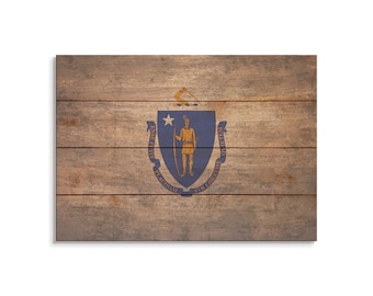 Massachusetts State Flag On Wood Pallet / Massachusetts Flag Print / Massachusetts Wall Art / Rustic Wood Wall Art / Pallet Wall Art