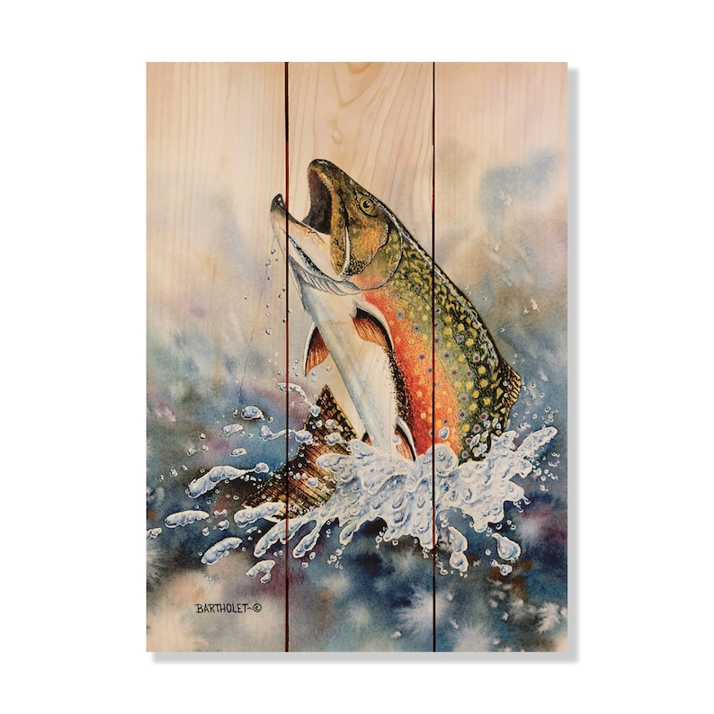 Brook Trout / Art Print on Wood / Wood Wall Art / Pallet Wall Etsy