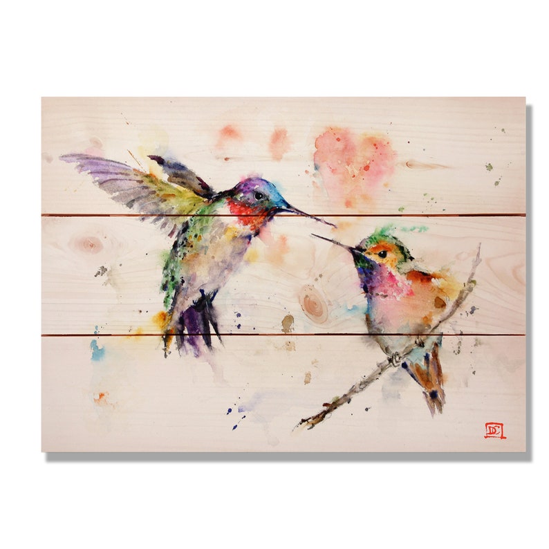 Dean Crouser's Colorful Hummingbird Watercolor on Wood Etsy