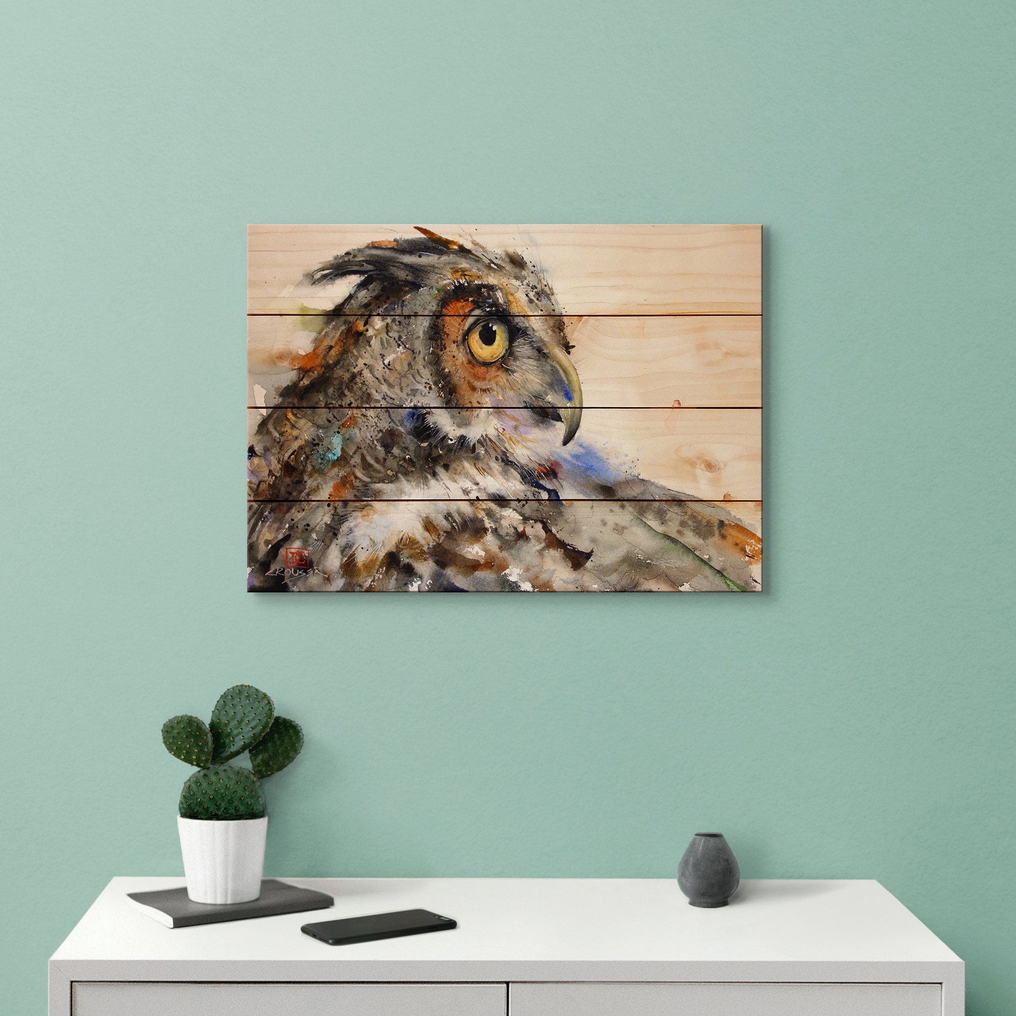 Looking Back. Colorful Owl Watercolor Print on Wood. Indoor | Etsy