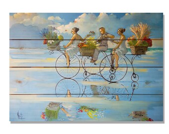 Big Wheel Beach Colorful Bicycle Kitchen Wood Pallet Wall Art / Wine Wall Art / Wood Wall Hanging Sign