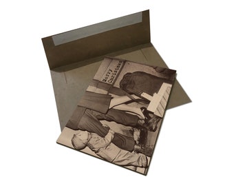 Black & White Vintage Christmas Child Photo on Wood Cards - Multi-pack, Blank Back, Envelopes Included