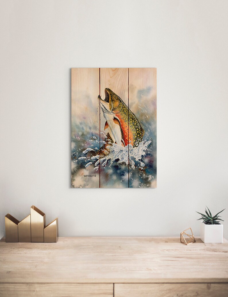 Brook Trout / Art Print on Wood / Wood Wall Art / Pallet Wall Etsy