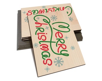 Red & Green Merry Christmas Text Illustration on Wood Holiday Cards - Multi-pack, Blank Back, Envelopes Included