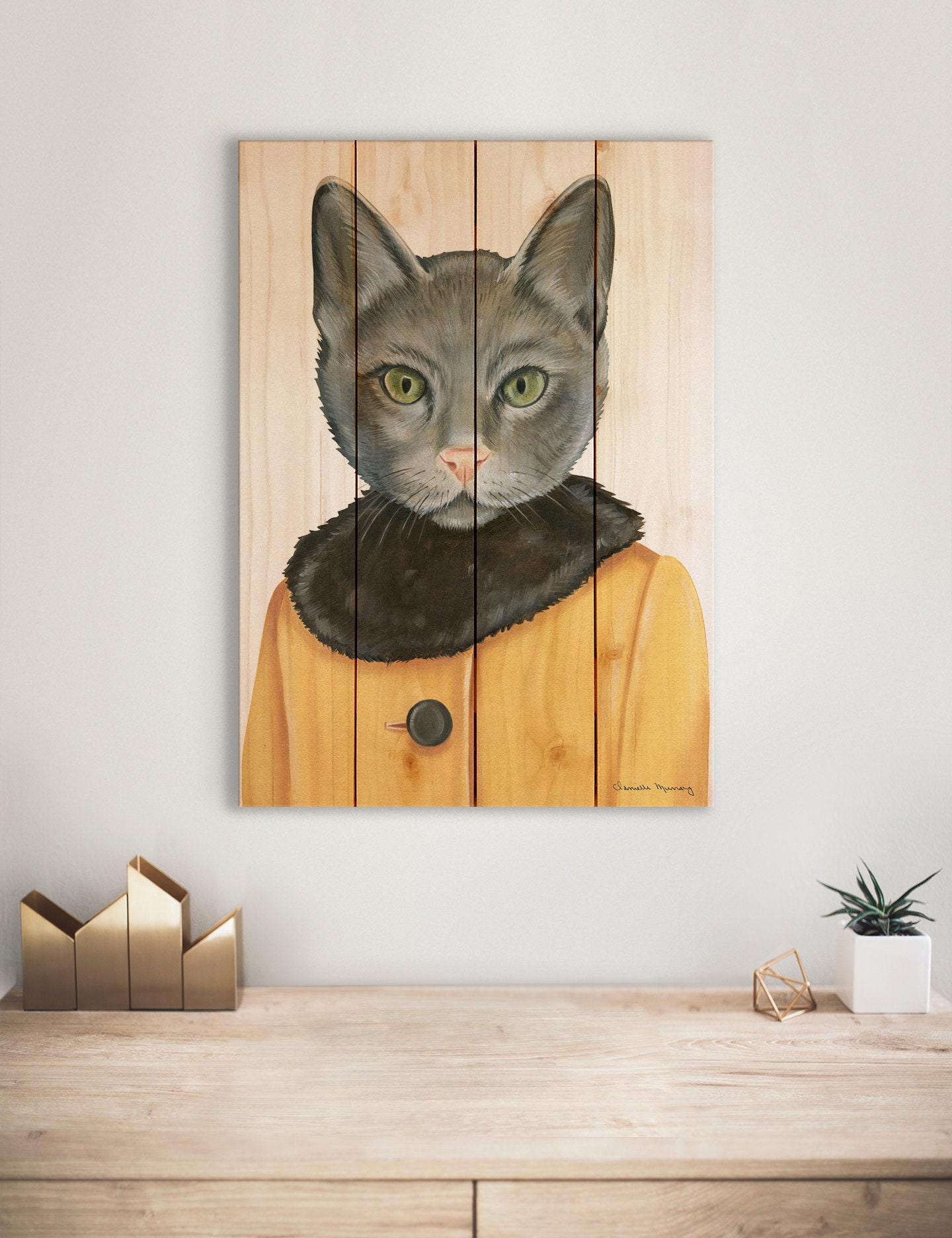 Gray Cat / Art Print On Wood / Wood Wall Art / Pallet Wall Art Etsy