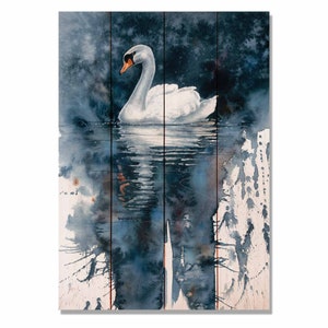 Swan / Art Print On Wood / Wood Wall Art / Pallet Wall Art / Home Decor / Swan Art Print / Swan Painting / Swan Watercolor / Bird Art / Gift 14x20 inches