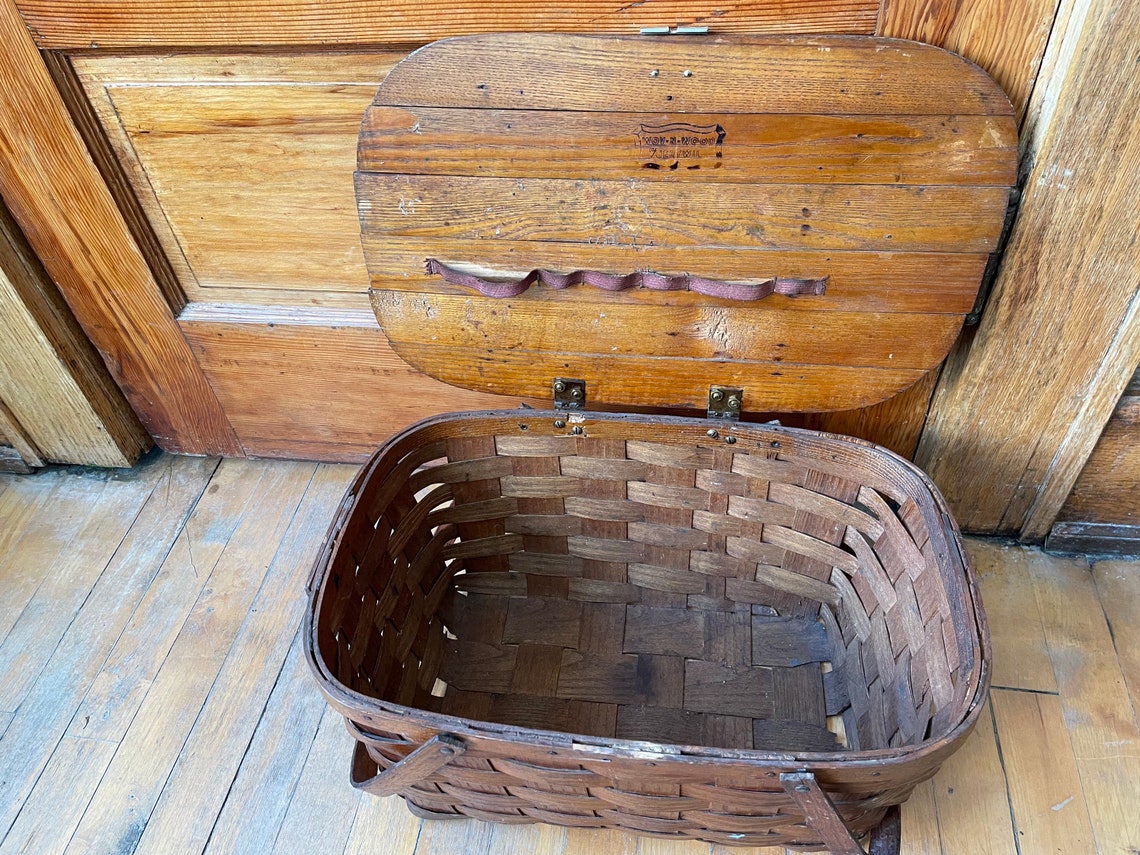 Vintage 40s WovNWood by Jerywil Wooden Picnic Basket Etsy
