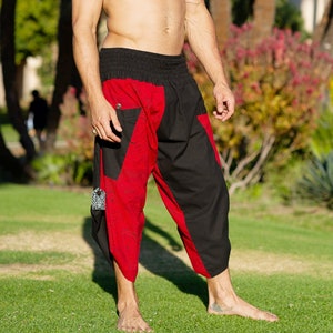 Herren Haremshose Rot und Schwarz: Boho Yoga Samurai Thai Hose Bild 1