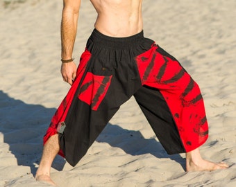 Rot und Schwarz Herren Shorts, Herren Haremshose, Boho Hose, Brenner Hose, Ninja Hose Hippie Hose Samurai Shorts Festival Hose Männer Strandkleidung