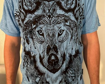 Camiseta com estampa de lobo: camiseta leve de algodão para festival