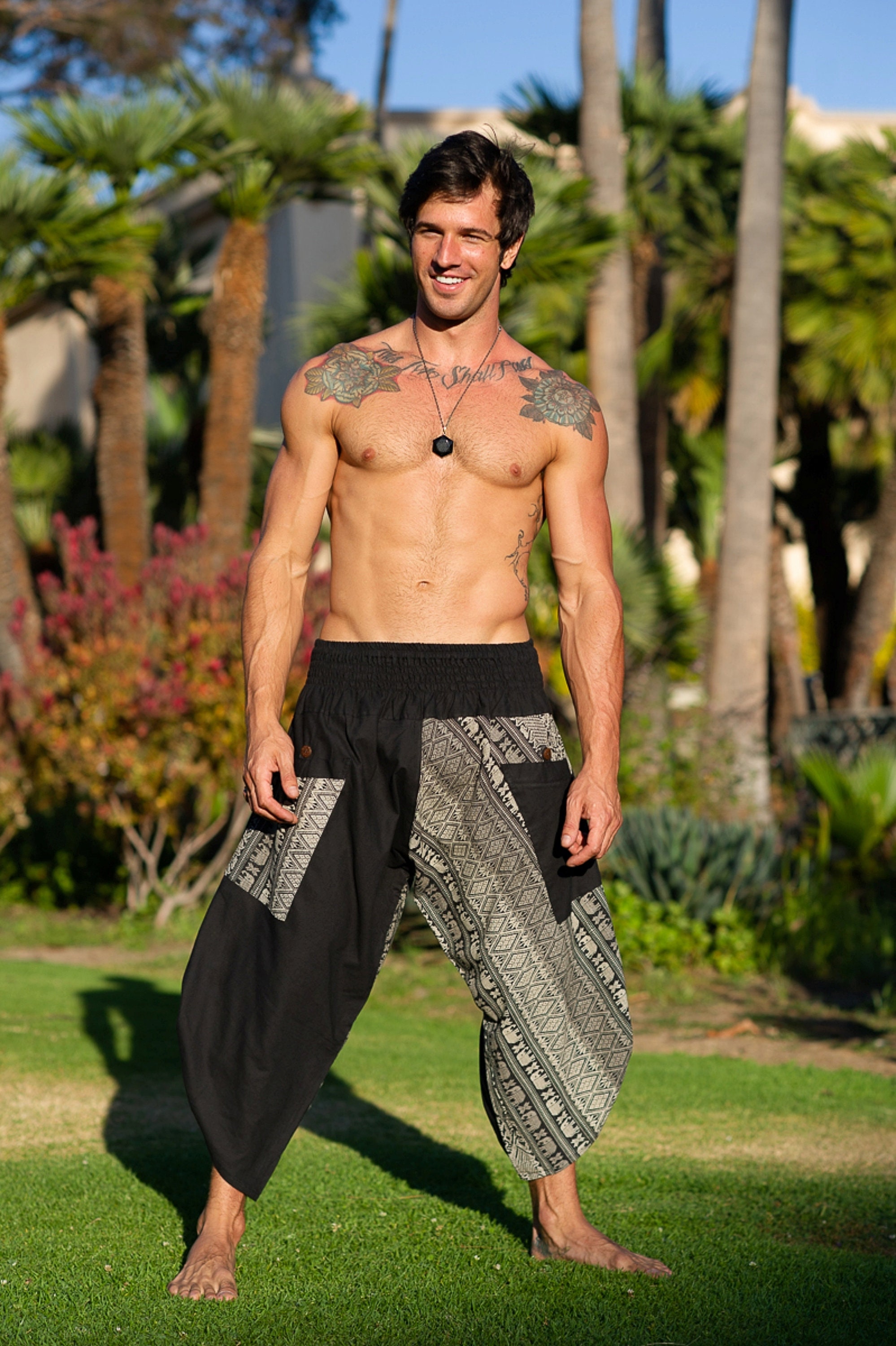 Men's Linen Pants Summer Pants Baggy Harem Pants Boho Pants Elastic Waist  Solid Color Comfort Breathable