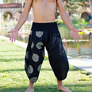Men's 3/4 Cotton Harem Pants | Sacred Geometry Print Boho Trousers