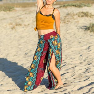 Thai Elephant Split Leg Wrap Pants – Boho Harem Trousers with Pocket