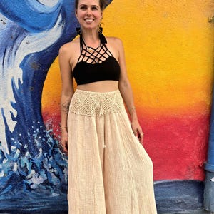 Cotton, Wide Leg Pants, Soft Waistband, Vacation Bottoms, Festival Wear, Loose Fit, Green Pants, Fall Outfit, Skirtpants