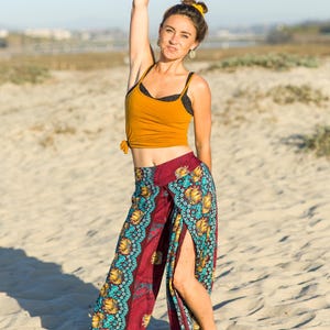 Open Leg Pants, Boho Chic, Hippie Pants, Elephant Pattern, Thai Style, Harem Pants, Flow Dance, Maroon, Beach Pants, Vacation Wear