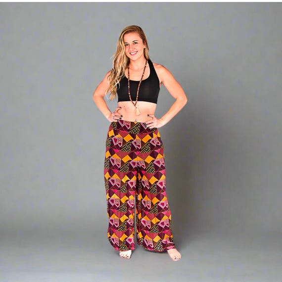 Vacation Pants, Boho Chic, Loungewear Geometrical Pattern, Flowy