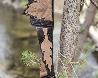 Handmade Leather Leaf Belt Bag | Renaissance Faire Utility Hip Pouch in Dark Brown