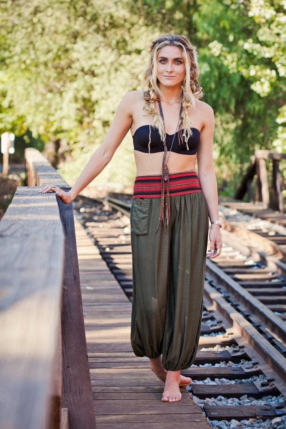 Green hippie pants sale