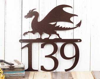Dragon Custom House Number | Custom Metal Sign | Fantasy | Medieval | Outdoor Sign | Metal Sign | Metal House Numbers | Outdoor Sign