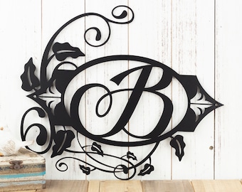 Monogram Sign | Metal Sign | Personalized Sign | Outdoor Sign | Metal Wall Art | Wedding Sign | 15.5"W x 13.25"H | Matte Black is shown