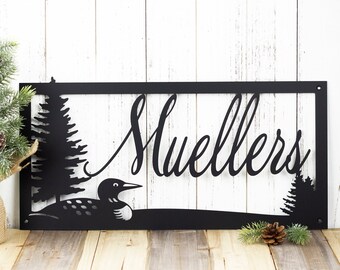 Custom Outdoor Family Last Name Metal Sign with Loon, Family Name Sign, Custom Sign, Metal Wall Art
