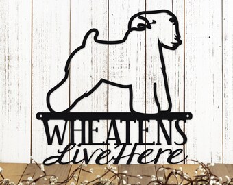 Wheaten Terrier Metal Wall Art, Beware of Dog Metal Sign, Porch Signs Outdoor, Dogs Live Here Sign