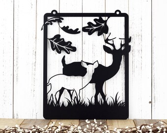 Deer Garden Hanging Metal Wall Art - Black, 12.5x15.5, Metal Sign, Fall Decor, Yard Sign, Outdoor Art, Garden Decor