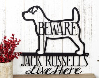 Jack Russells Live Here Metal Sign, Metal Wall Art, Dog Lover Gift, Door Sign, Outdoor Sign, Beware of Dog