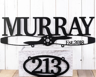 Family Last Name Metal Sign, Metal House Number Sign, Airplane Propeller, Aviation Gift
